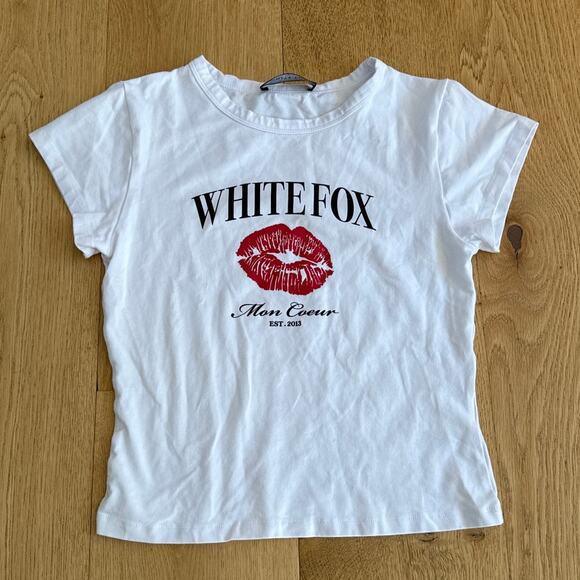White Fox Baby Tee Kind Regards Size S White Red Black - Picture 1 of 4